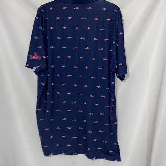 SCALES MENS SIZE LARGE GOLF POLO SHIRT BLUE MULTICOLOR FISH DESIGN  LONGER BACK - Picture 12 of 13